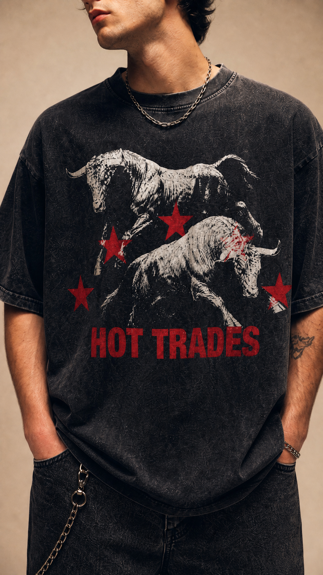 Charging Bulls Snow Washed Oversized Cotton T-Shirt