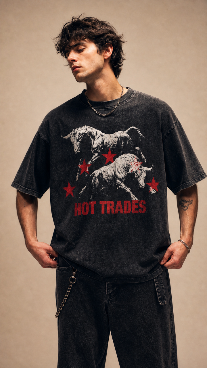 Charging Bulls Snow Washed Oversized Cotton T-Shirt